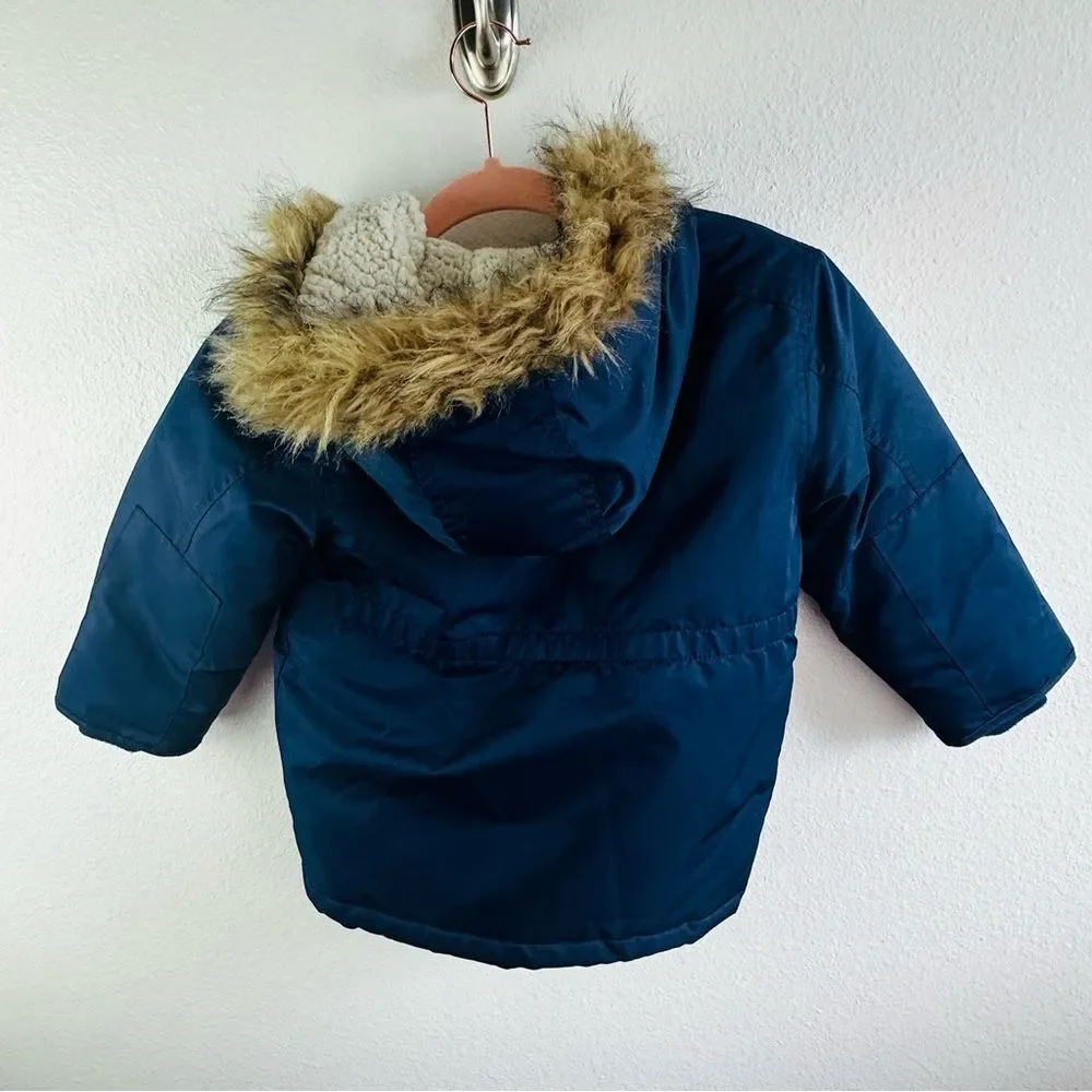 Children’s Place Navy Faux Fur‎ Hooded Puffer Jacket Size XS 4